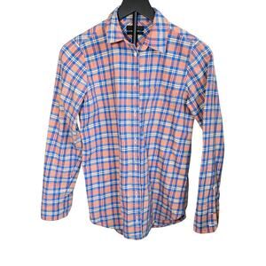 J Crew womens blue peach cream plaid flannel shirt Size 0. autumn, cozy, western